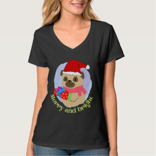 Cute Pug Puppy in Christmas Hat got Christmas Gift T-Shirt