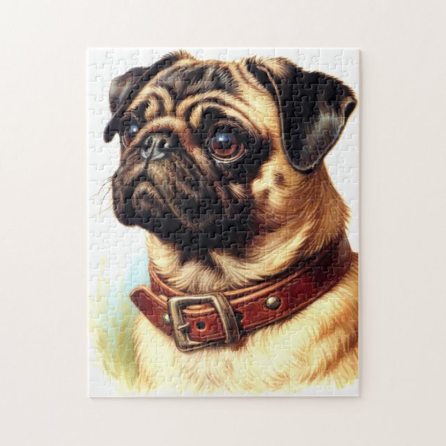 Cute Pug Retro Painting Jigsaw Puzzle (Vertical)