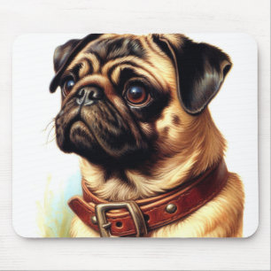 Cute Pug Retro Painting Mouse Pad