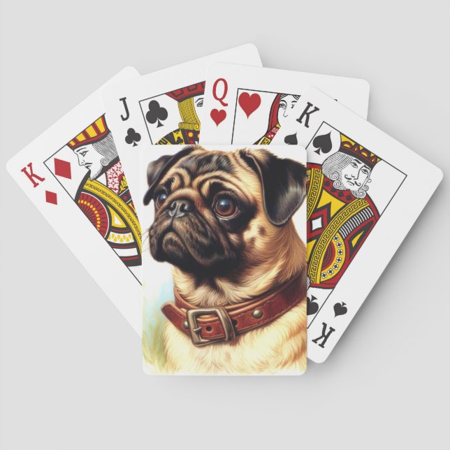 Cute Pug Retro Painting Playing Cards (Back)