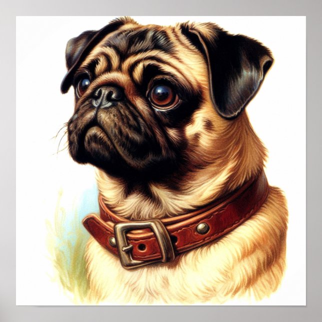 Cute Pug Retro Painting Poster (Front)