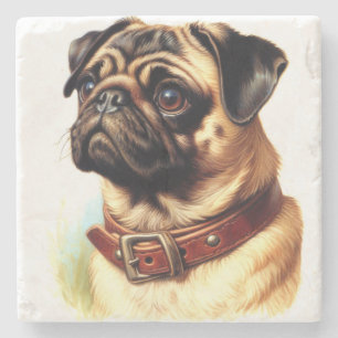 Cute Pug Retro Painting Stone Coaster