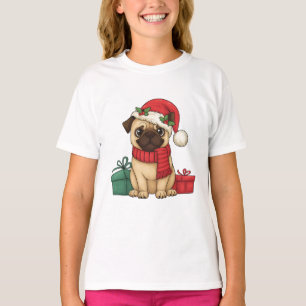 Cute Pug Santa Christmas Gift Illustration T-Shirt