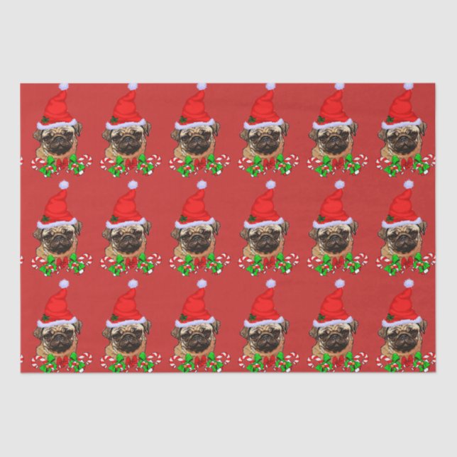 Cute Pug Santa Hat Christmas Tissue Paper (Front)