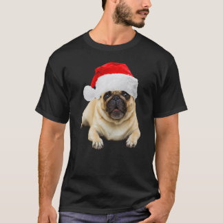 Cute Pug Santa Hat Pugs  Image Christmas Dog T-Shirt