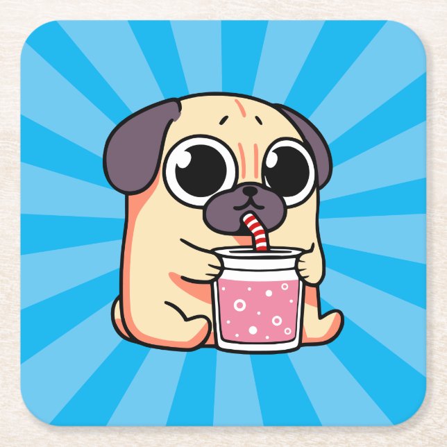 Cute Pug Square Paper Coaster (Front)