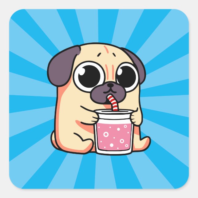 Cute Pug Square Sticker (Front)