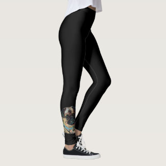 Cute pug tattoo dog lover black puppy leggings