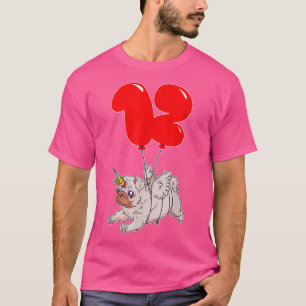 Cute Pug Unicorn12th BirthdayKids Balloon Party  T-Shirt