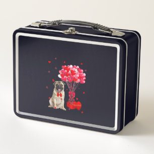 Cute Pug Valentines Day Heart Dog Lover Metal Lunch Box