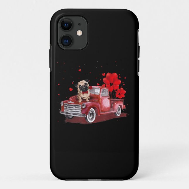 Cute Pug Valentine's Day Heart Truck Case-Mate iPhone Case (Back)