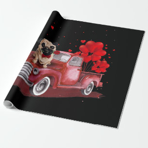 Cute Pug Valentine's Day Heart Truck Wrapping Paper