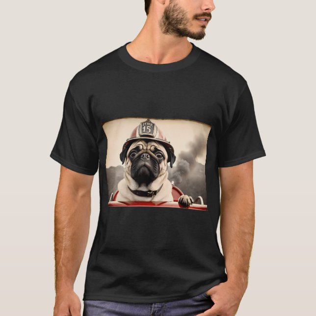 Cute Pug Vintage Firefighter T-Shirt (Front)