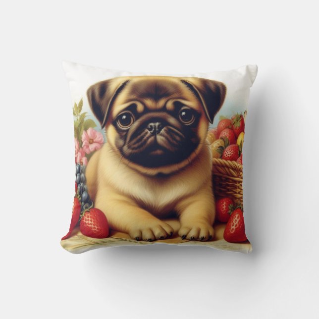 Cute Pug Vintage Painting Cushion (Front)
