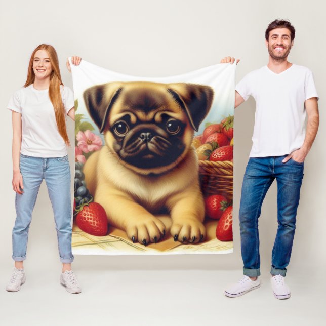 Cute Pug Vintage Painting Fleece Blanket (In Situ)