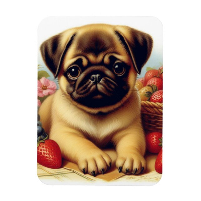 Cute Pug Vintage Painting Magnet (Vertical)