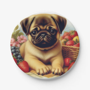 Cute Pug Vintage Painting Paper Plate
