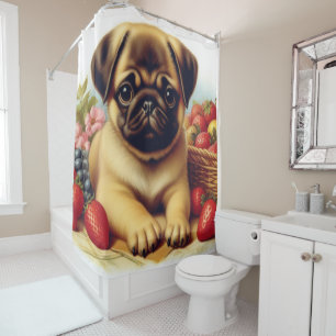 Cute Pug Vintage Painting Shower Curtain