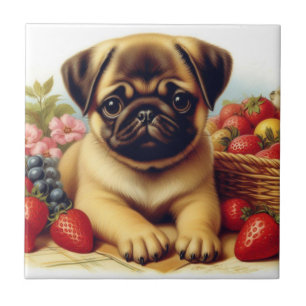 Cute Pug Vintage Painting Tile
