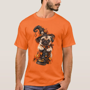 Cute Pug Witch Halloween Pumpkin T-Shirt
