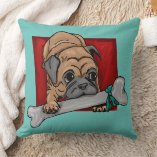 Cute pug with big bone cushion