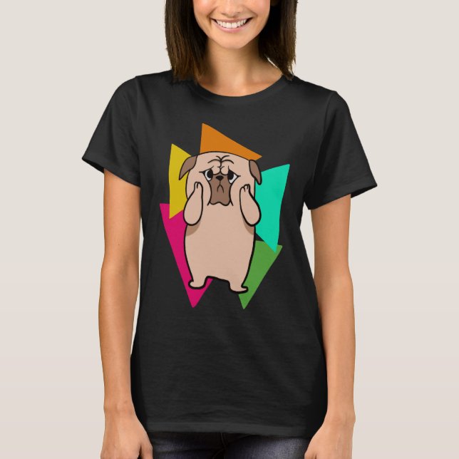 Cute Pug With Bright Triangles - 80s Dog Classic   T-Shirt (Front)