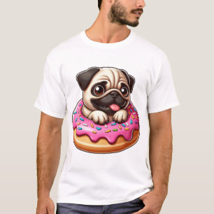 Cute pug with donut cartoon dog lover T-Shirt