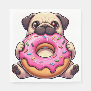 Cute pug with doughnut funny cartoon dog napkin