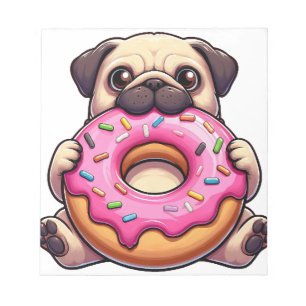 Cute pug with doughnut funny cartoon dog notepad