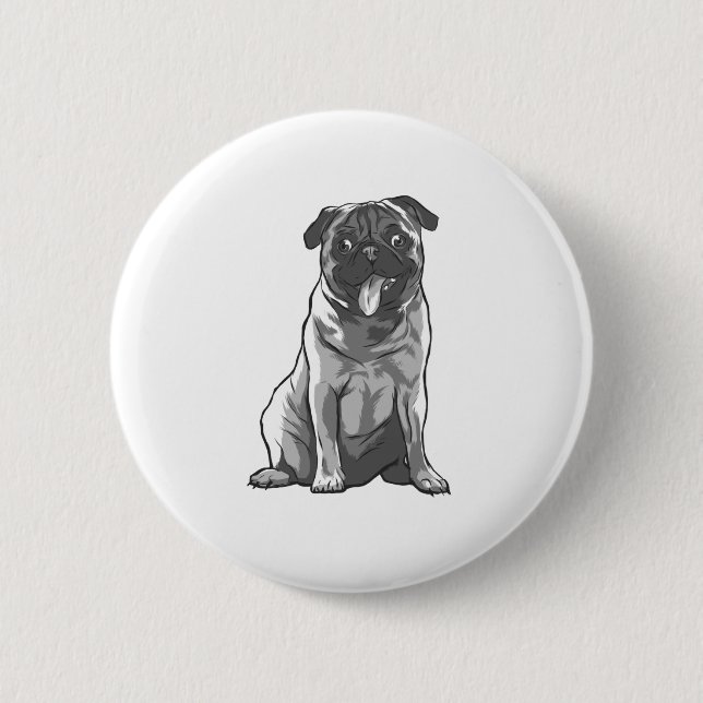 Cute Pug with Good Mood 6 Cm Round Badge (Front)