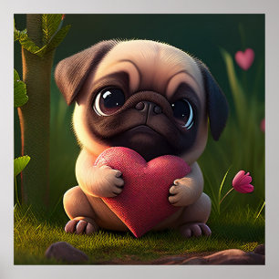Cute Pug with Heart Poster