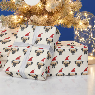 Cute Pug with Santa Hat Pattern Christmas Wrapping Paper
