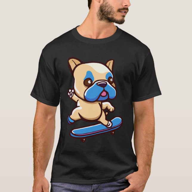 Cute pug with skateboard T-Shirt (Front)