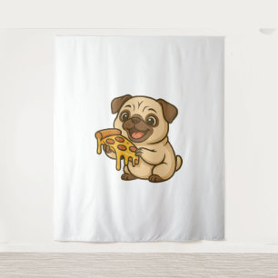 Cute pug with strawberries cartoon sweet fruity tapestry
