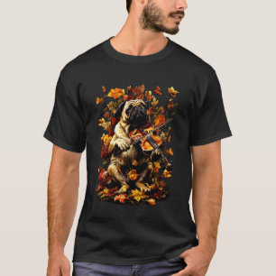 Cute Pug with Violin and Fall Leaves Violinist Dog T-Shirt