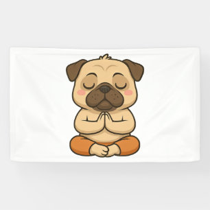 Cute pug yoga meditation relaxation cartoon banner