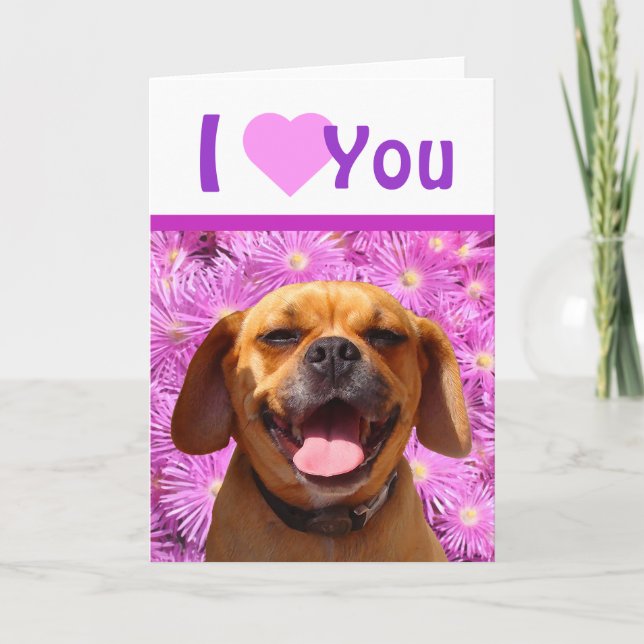 Cute Puggle Valentine Holiday Card (Front)