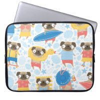 Cute pugs on vacation. pattern with cartoon pug on