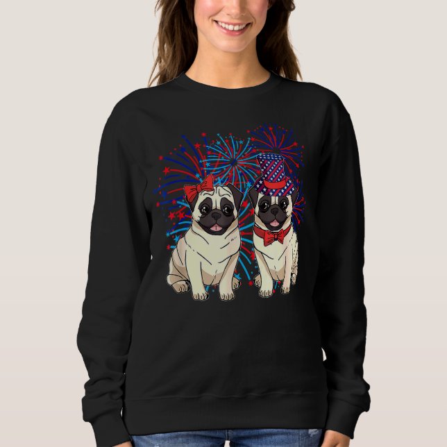 Cute Pugs Red White Blue With Patriotic Firework 4 Sweatshirt (Front)