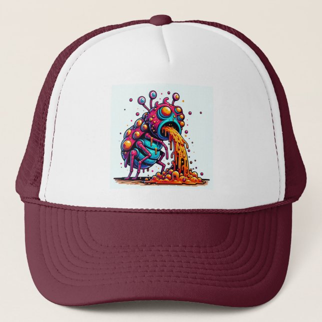 Cute Puking Alien Bug Trucker Hat (Front)