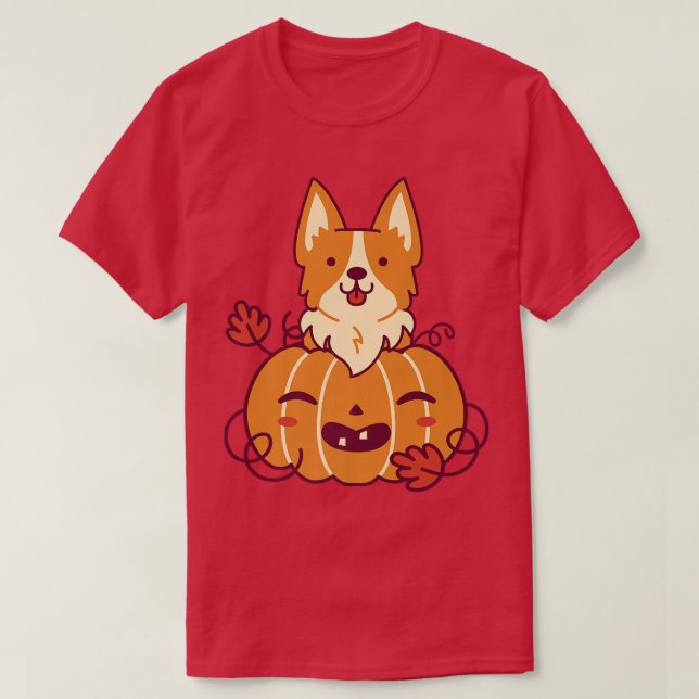 Cute Pumpkin And Corgi Dog Halloween Holiday Octob T-Shirt (Design Front)