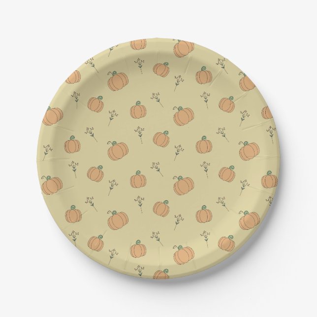 Cute Pumpkin and Fall Foliage Pattern  Paper Plate (Front)