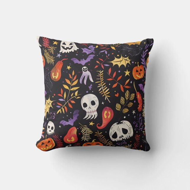 Cute Pumpkin and Skull Pattern Cushion (Front)