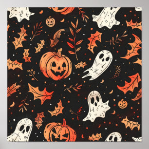 Cute Pumpkin and Skull Pattern Poster