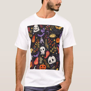Cute Pumpkin and Skull Pattern T-Shirt