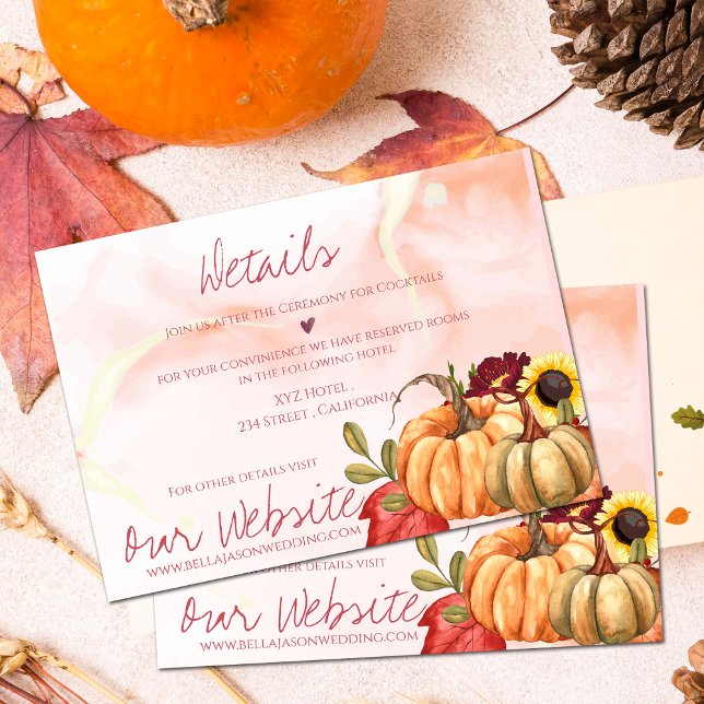 Cute Pumpkin Autumn Floral Fall Wedding Details Enclosure Card (Cute Pumpkin Autumn Floral Fall Wedding Details Enclosure Card)
