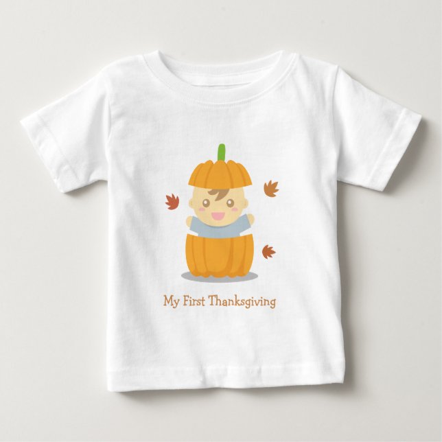 Cute Pumpkin Baby First Thanksgiving T-Shirt (Front)