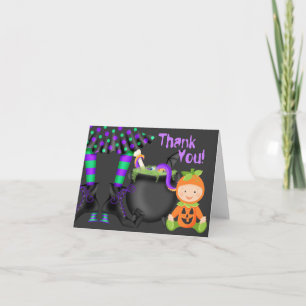 Cute Pumpkin Baby n Witch Legs Halloween Thank You Card