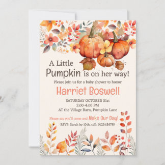 Cute Pumpkin Baby Shower Invitation, EDITABLE Invitation