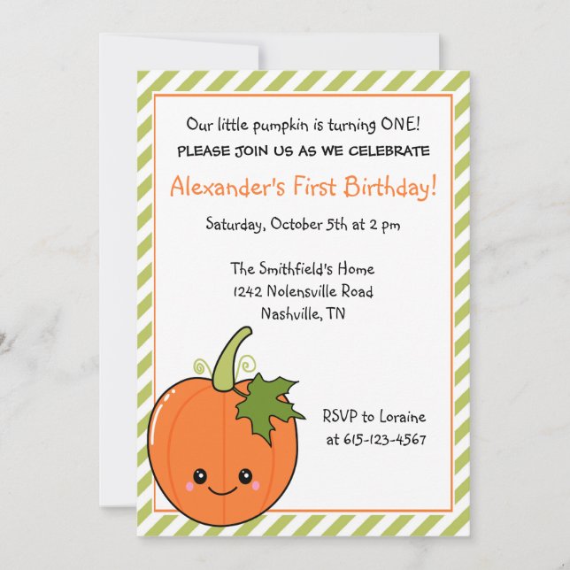 Cute Pumpkin Birthday Invitation (Front)